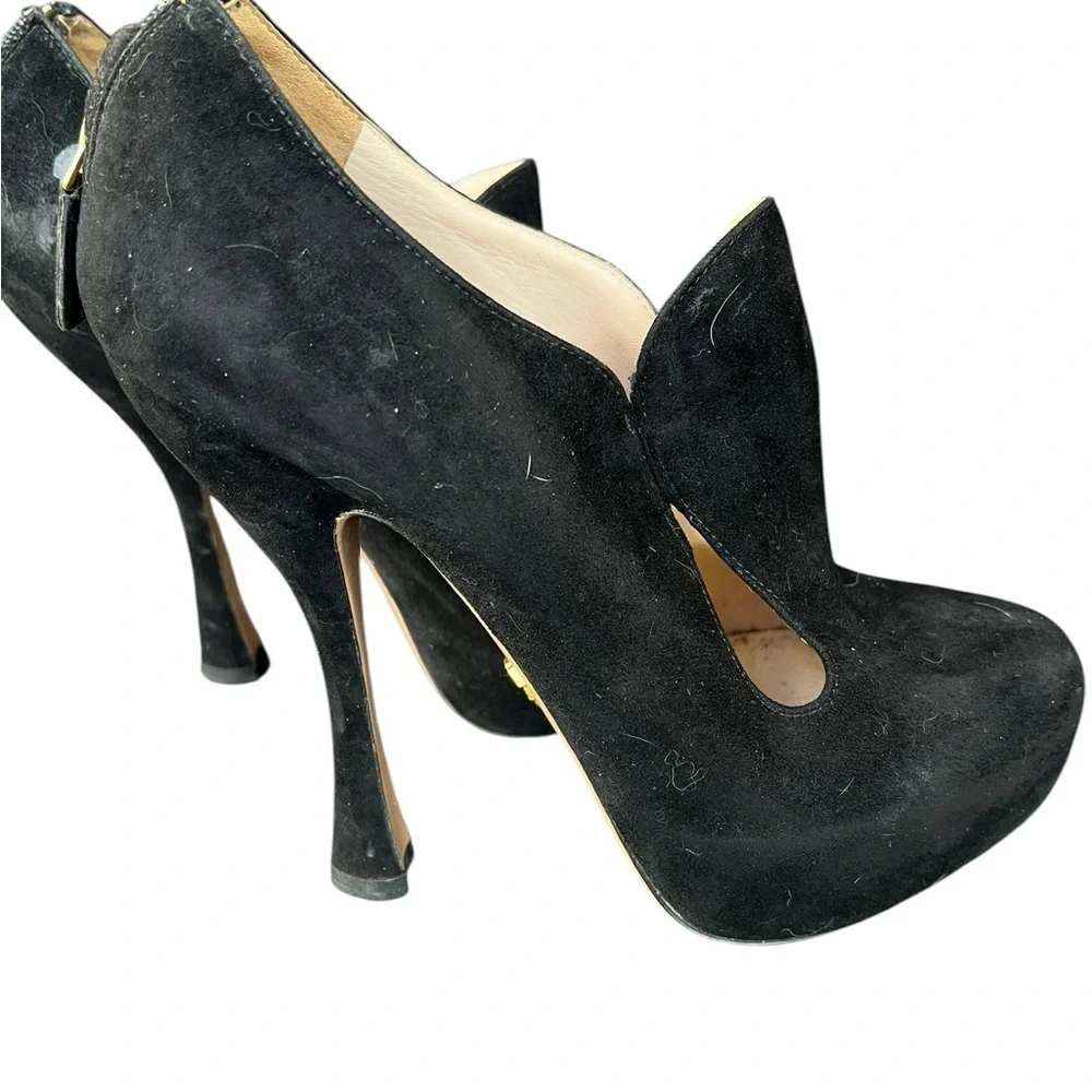 Prada Black Suede Sculpted Heels